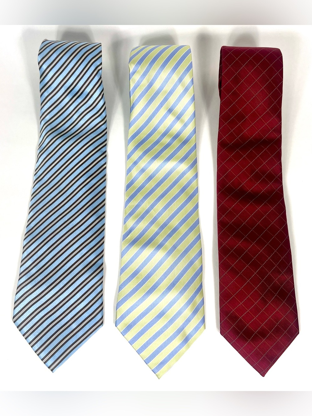 J Hilburn Men's Striped Ties Light Blue, Yellow, Burgundy Lot of 3